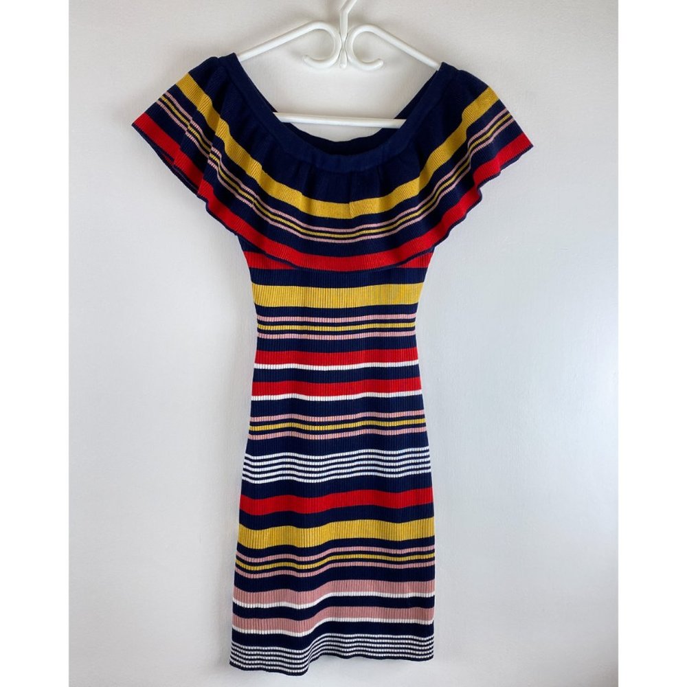 Sweater Dress M / S ALMOST FAMOUS Retro Striped Off The Shoulder Mini Body Con - Picture 5 of 9
